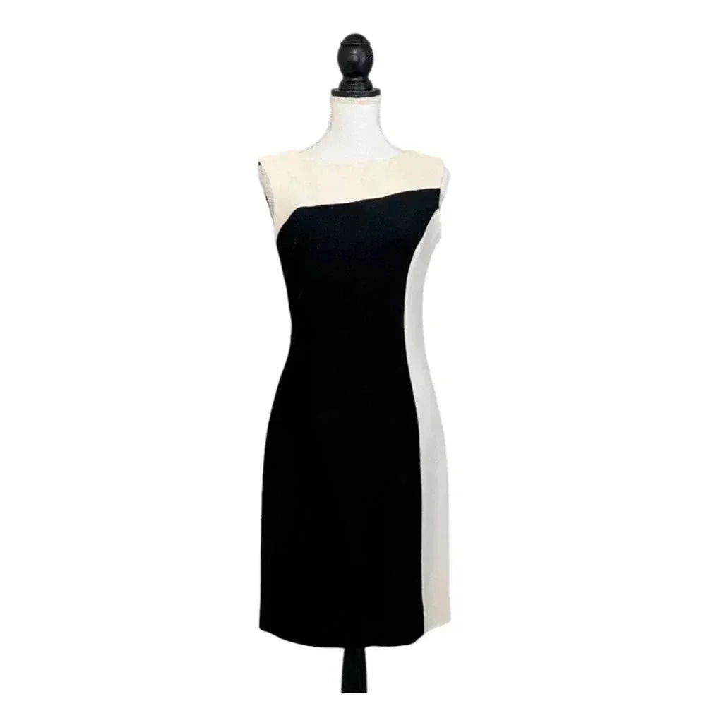 Rickie Freeman Teri Jon Black Ivory Velvet Wool Blend Knee Length Dress Size 8